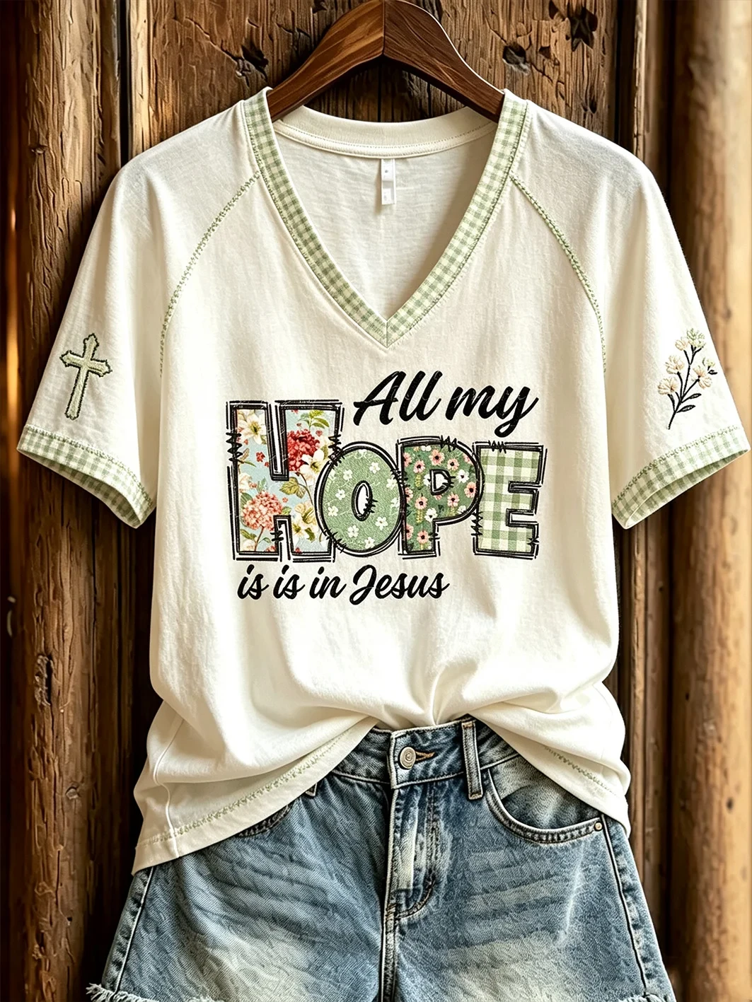 All My Hope Is In Jesus V-Neck Shirt Faith Based Clothing Gifts For Religious Woman - Kdjoy