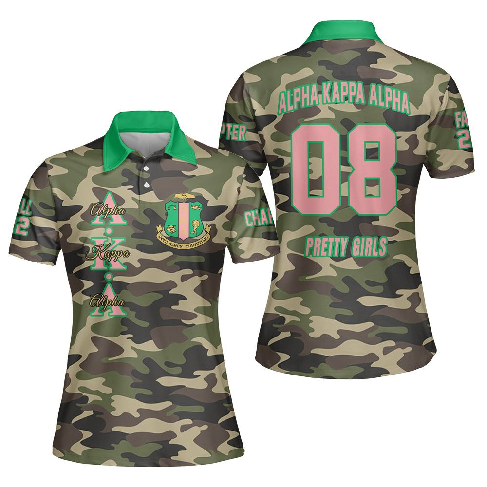 Alpha Kappa Alpha Pretty Girls Camo Polo Shirt AKA Merch Gift For Wife - Kdjoy
