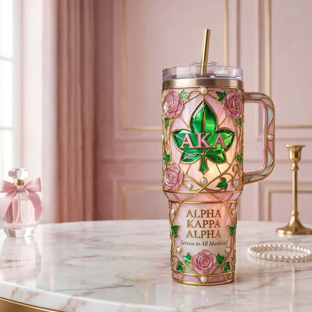 Alpha Kappa Alpha Stained Glass Rose Stanley Tumbler Service To All Mankind AKA Merch Gifts