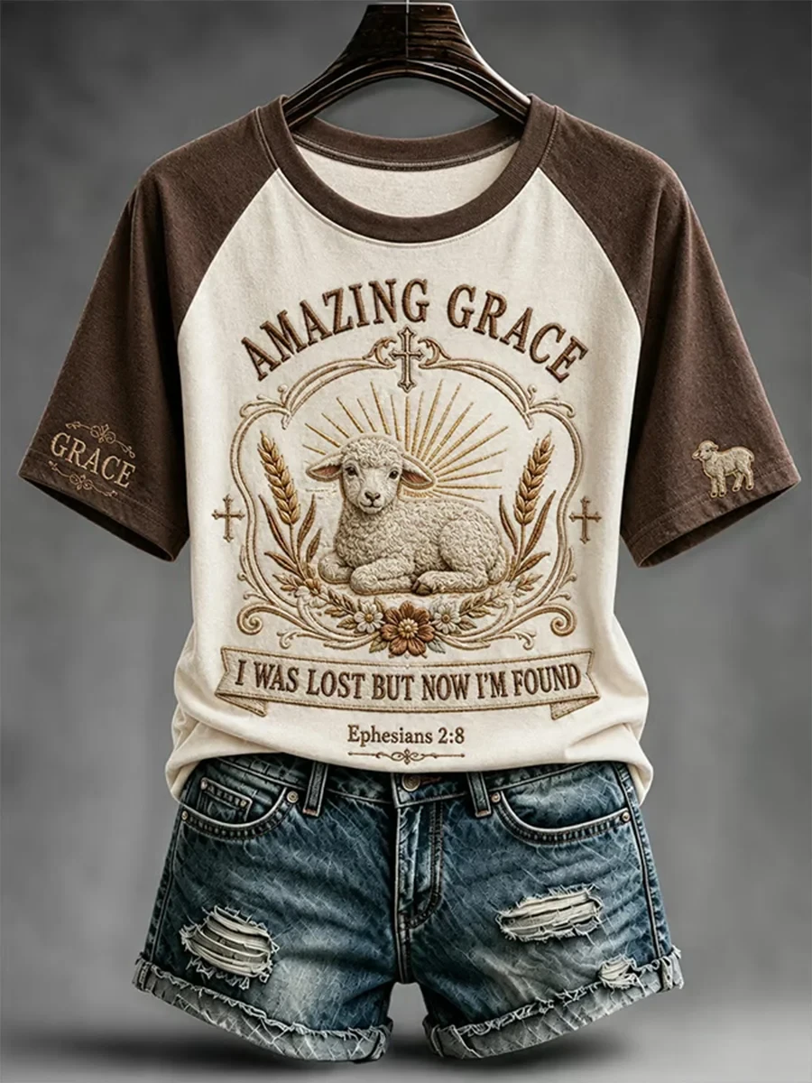Amazing Grace I Was Lost But Now I'm Found T-Shirt Religious Lamb Tee Gifts For My Wife - Kdjoy