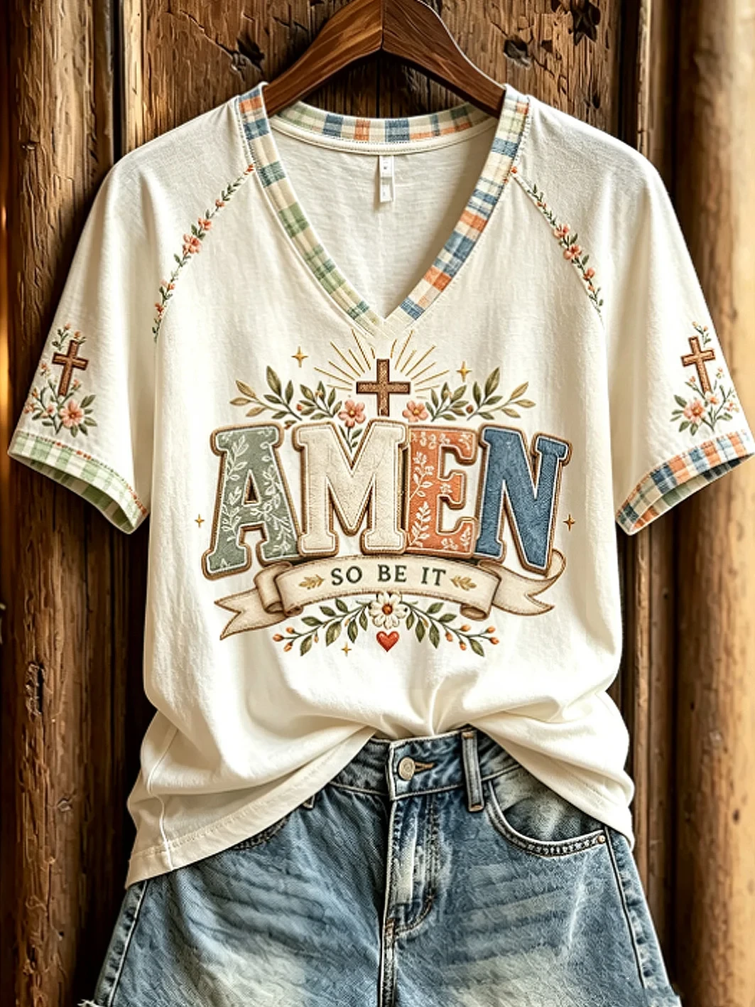 Amen So Be It V-Neck Shirt Floral Faith Based Apparel Gifts For Christian Women - Kdjoy Amen So Be It V-Neck Shirt Floral Faith Based Apparel Gifts For Christian Women - Kdjoy