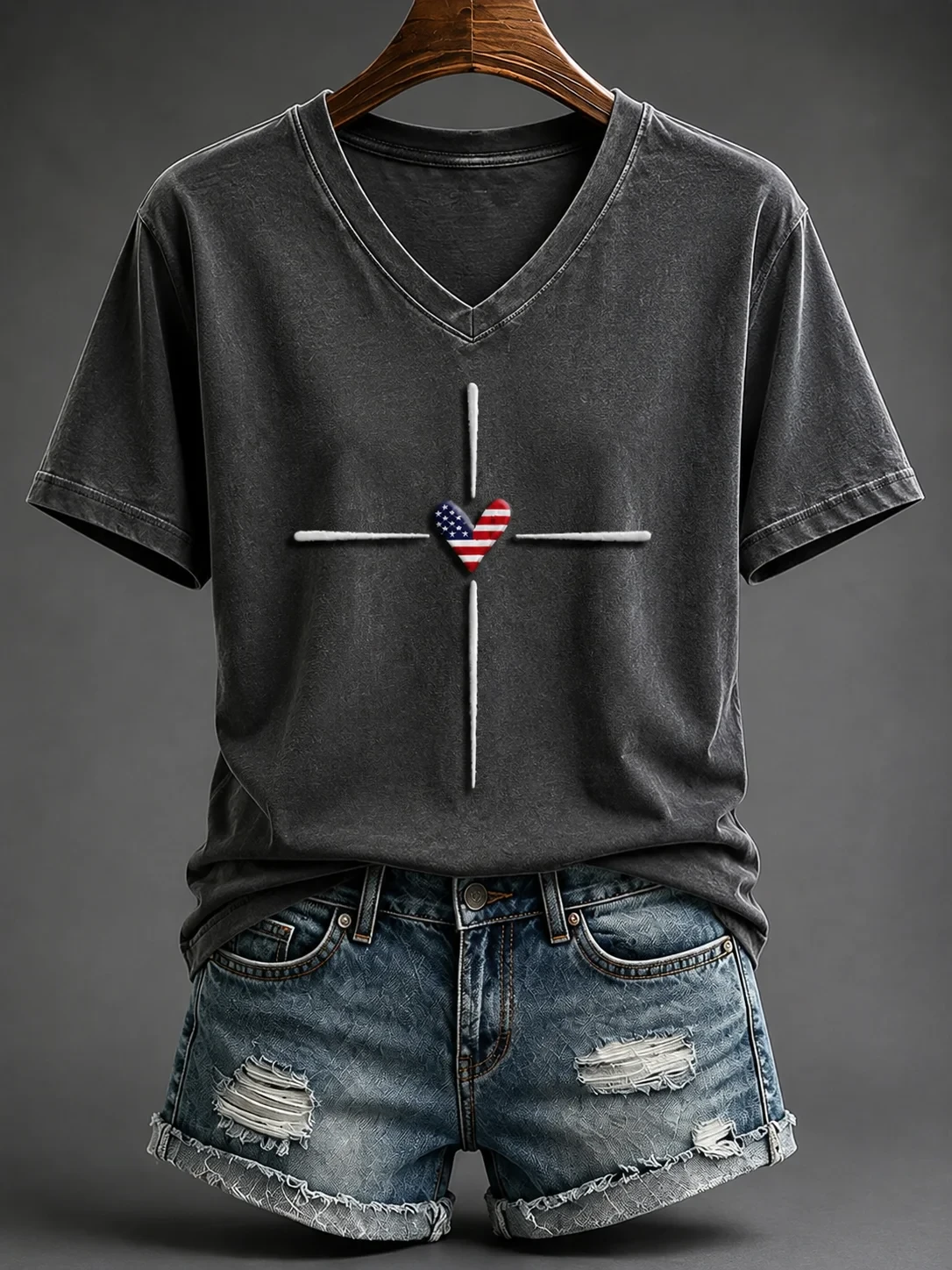 American Flag Cross V-Neck Shirt Faith USA Flag Heart Christian Clothing Gift For Her - Kdjoy American Flag Cross V-Neck Shirt Faith USA Flag Heart Christian Clothing Gift For Her - Kdjoy