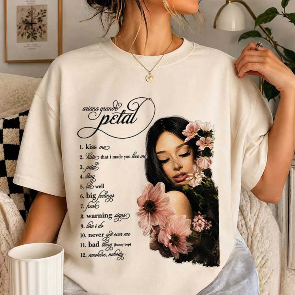 Ariana Grande Petal Tracklist Pink Floral Pop Album T-Shirt Ariana Grande Merch Gift For Fans - Kdjoy