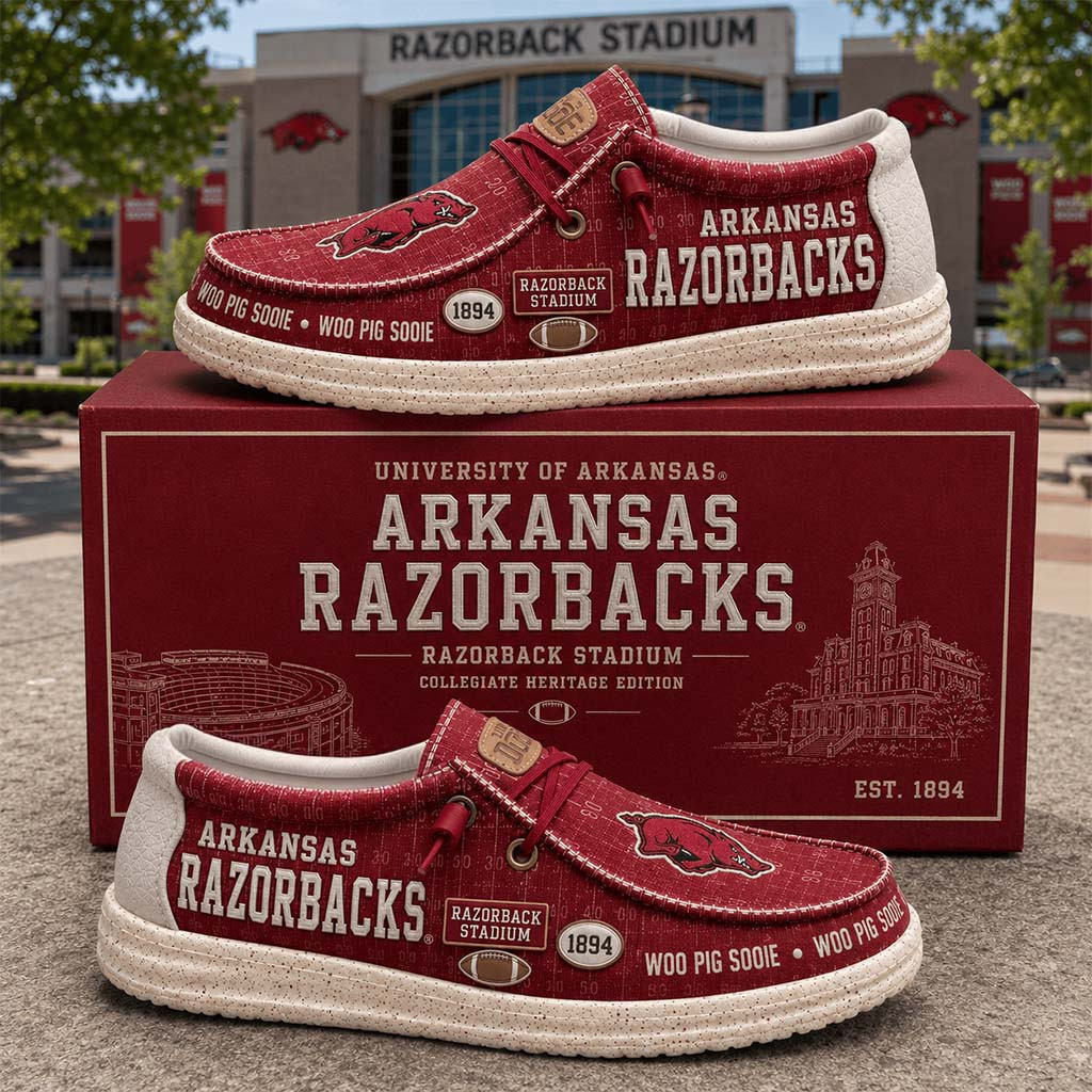 Arkansas Razorbacks Woo Pig Sooie Loafer Shoes Arkansas Razorbacks Merch Football Fan Gifts - Kdjoy