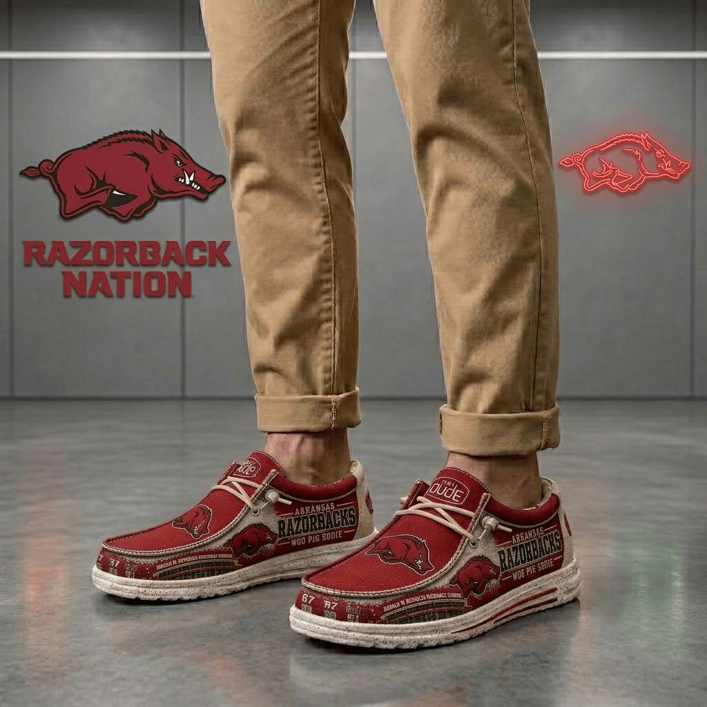 Arkansas Razorbacks Woo Pig Sooie Loafer Shoes Arkansas Razorbacks Merch Gift For Dad - Kdjoy