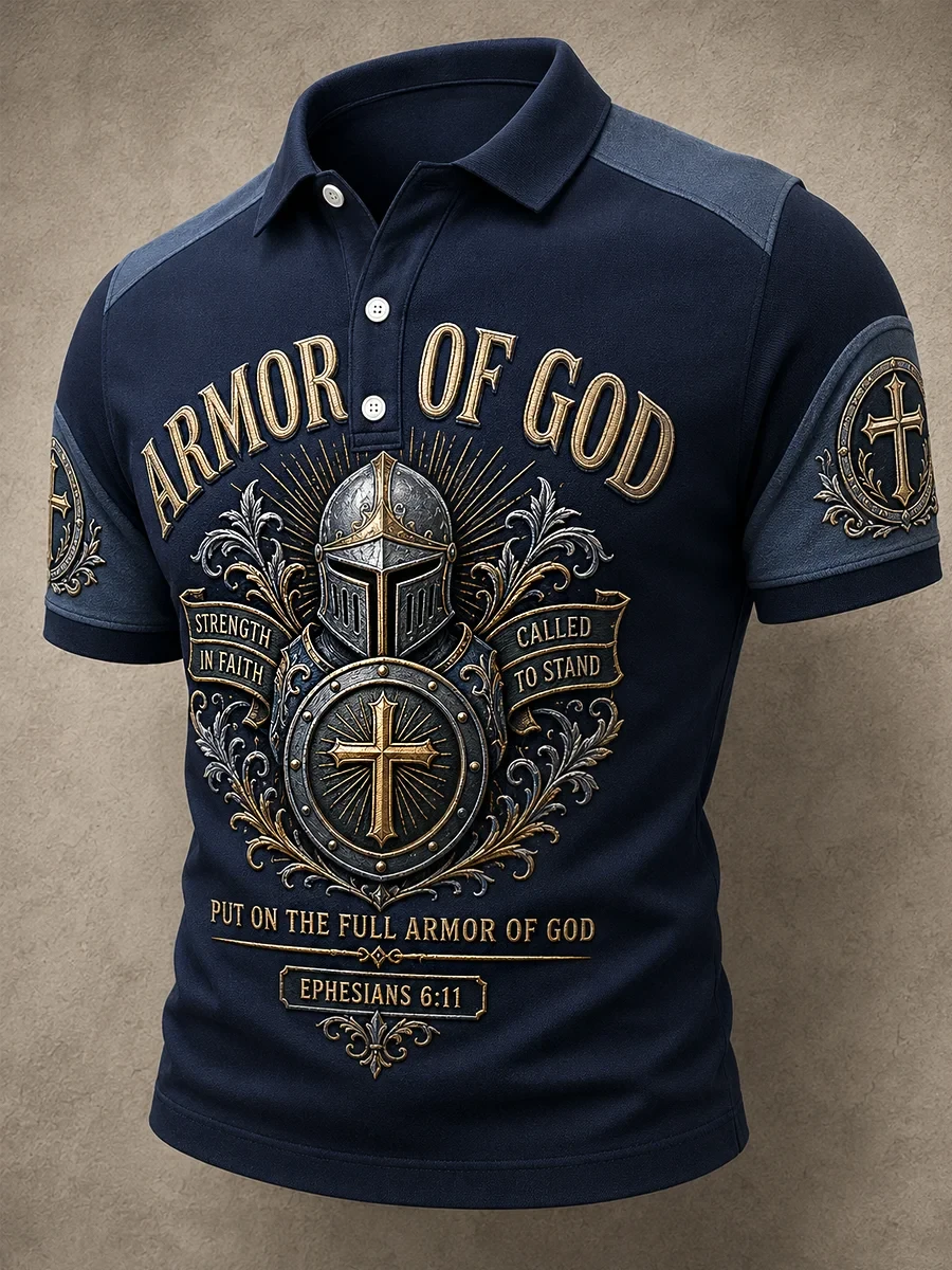 Armor Of God Knight Polo Shirt Christian Warrior Armor Shirt Birthday Presents For Brother - Kdjoy