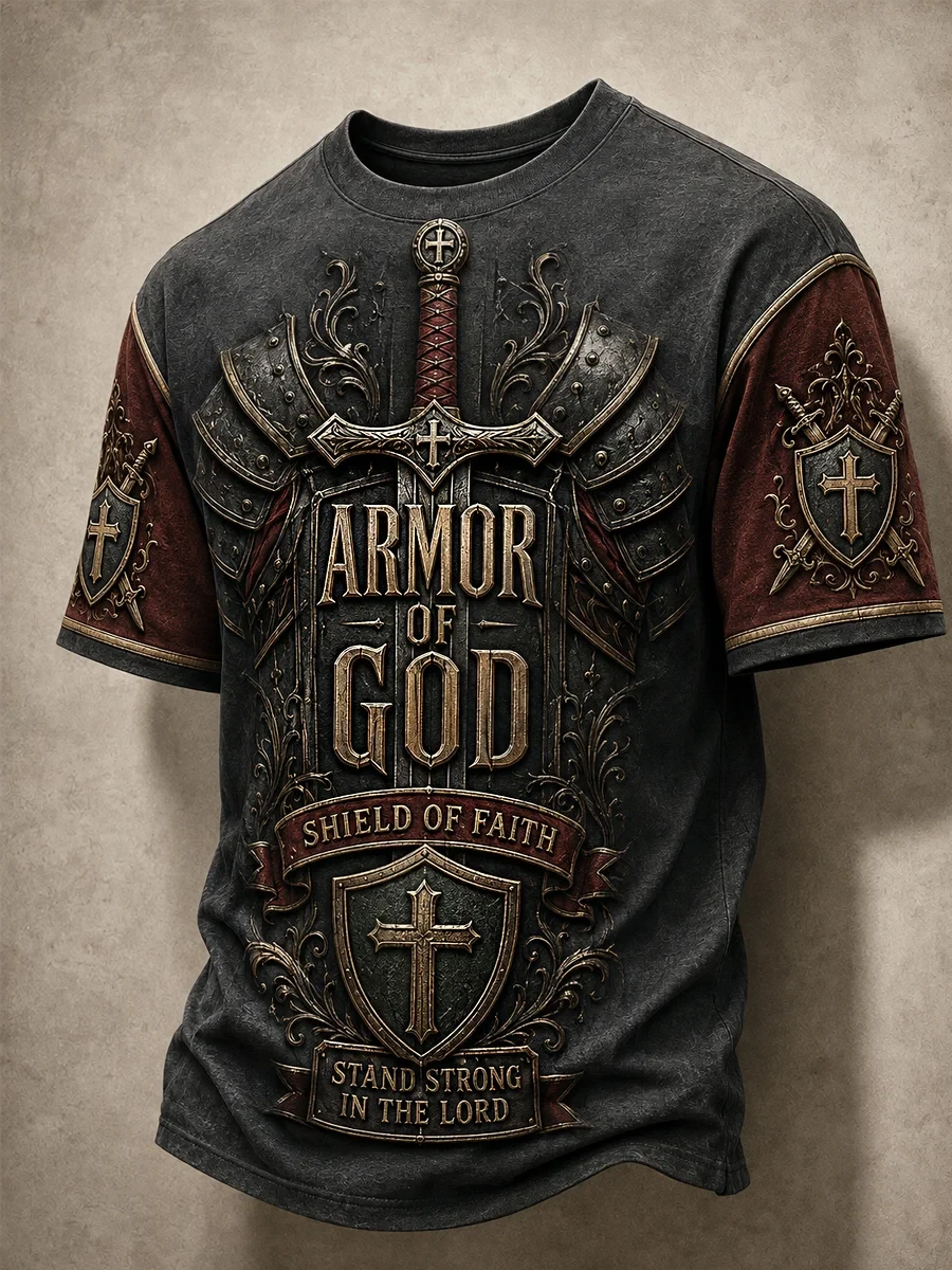 Armor Of God T-Shirt Shield Of Faith Stand Strong In The Lord Shirt Gift For Christian Dad - Kdjoy