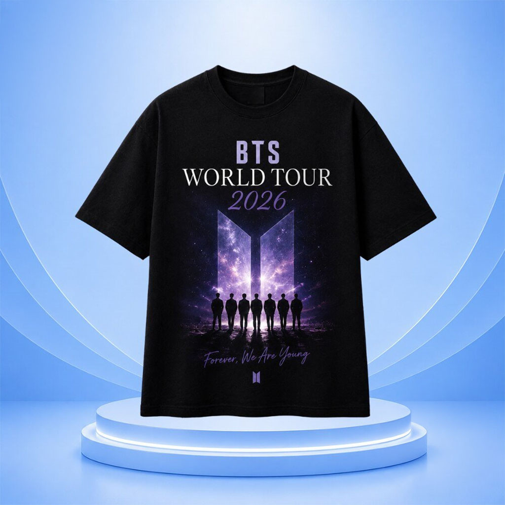 Army BTS World Tour 2026 Shirt Black Forever We Are Young T-Shirt Army BTS Merch Gifts For Fans - Kdjoy