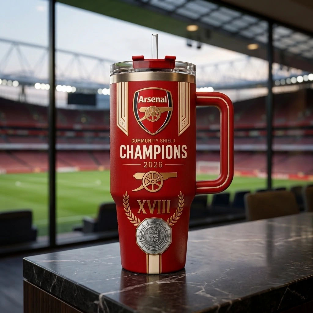 Arsenal FC Community Shield 2026 Champions Football Tumbler Arsenal FC Merch Fan Gifts - Kdjoy