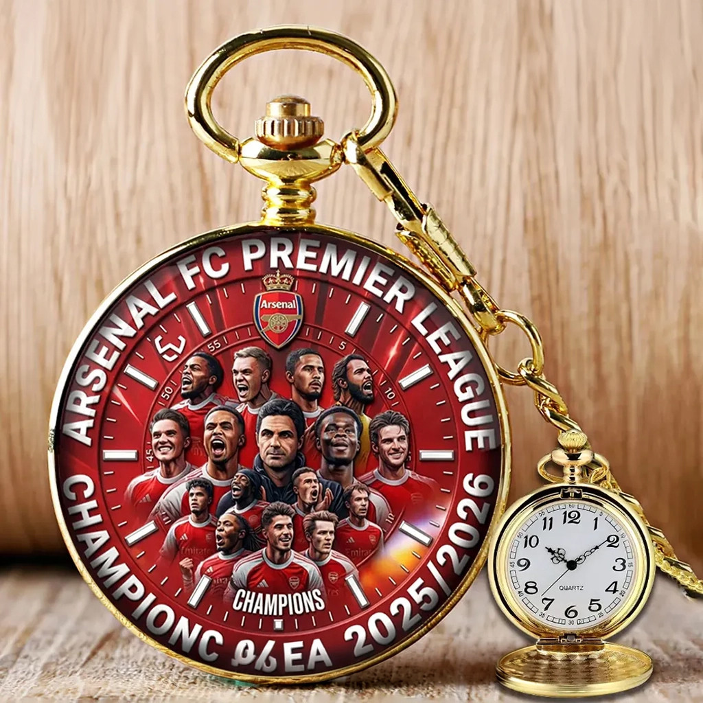 Arsenal FC Premier League Champions 2025 2026 Pocket Watch Arsenal FC Merch Gift For Dad - Kdjoy