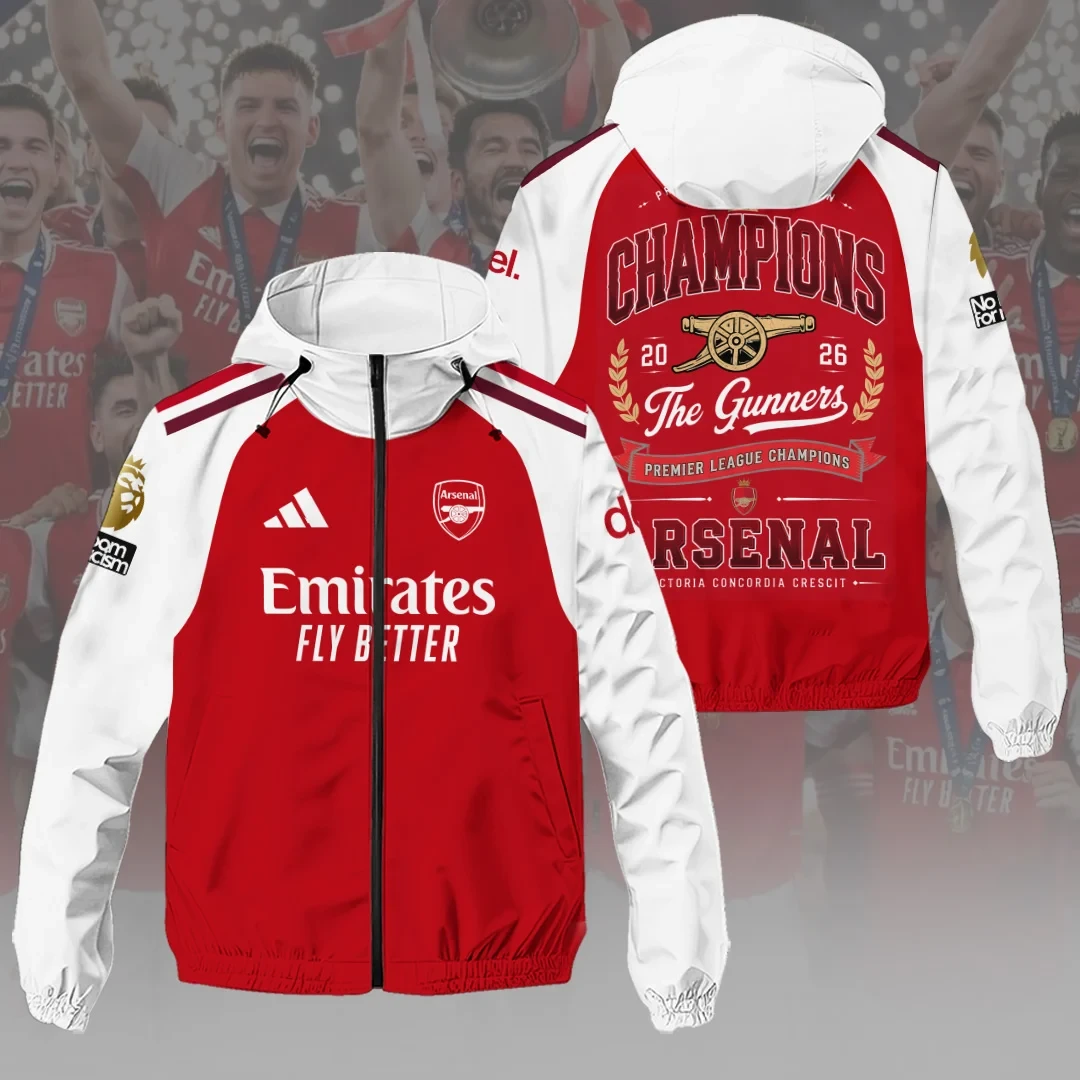 Arsenal FC Premier League Champions 2026 Windbreaker Jacket Arsenal FC Merch Gunners Gifts - Kdjoy