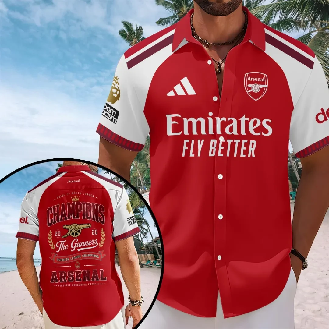 Arsenal FC Premier League Champions 25 26 Hawaiian Shirt Arsenal FC Merch Gift for Fathers - Kdjoy