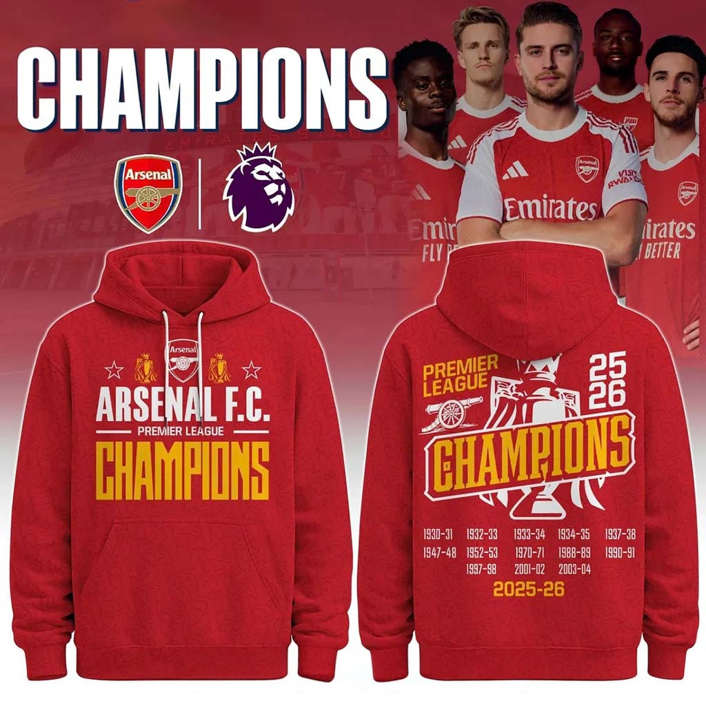 Arsenal FC Premier League Champions Red Hoodie 2026 Arsenal FC Merch Gift For Football Fans - Kdjoy Arsenal FC Premier League Champions Red Hoodie 2026 Arsenal FC Merch Gift For Football Fans - Kdjoy