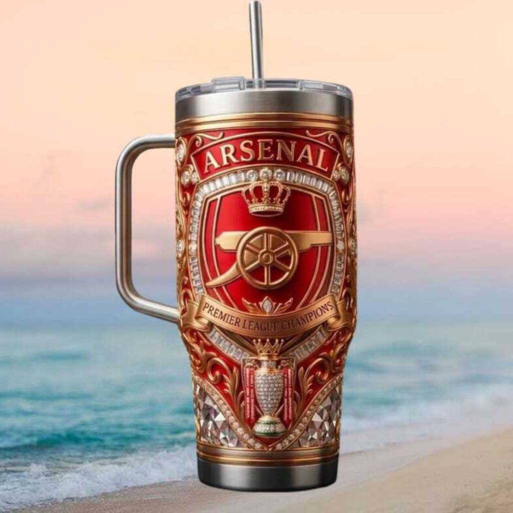 Arsenal FC Premier League Champions Trophy Crest Tumbler Arsenal FC Merch Gifts For Fans - Kdjoy