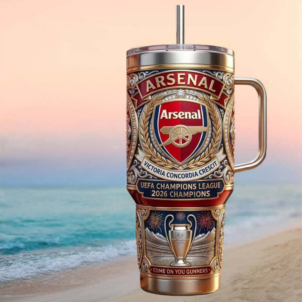 Arsenal FC UEFA Champions League 2026 Champions Collector Tumbler Arsenal FC Merch Fans Gifts - Kdjoy