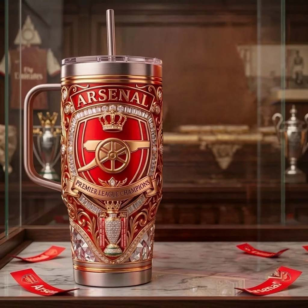 Arsenal Premier League Champions Gold YETI Tumbler Arsenal FC Merch 2026 Gift For Brothers - Kdjoy
