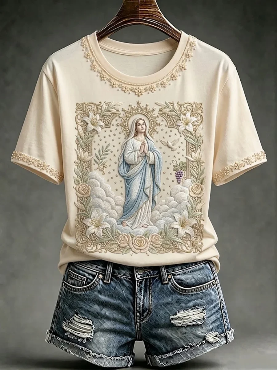 Assumption Of Mary Faith Art T-Shirt Christian Apparel Gift For Virgin Mary Lovers - Kdjoy