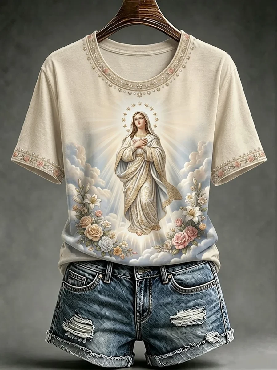 Assumption Of Mary Faith Art T-Shirt Floral Virgin Mary Merch Gift For Catholic - Kdjoy Assumption Of Mary Faith Art T-Shirt Floral Virgin Mary Merch Gift For Catholic - Kdjoy
