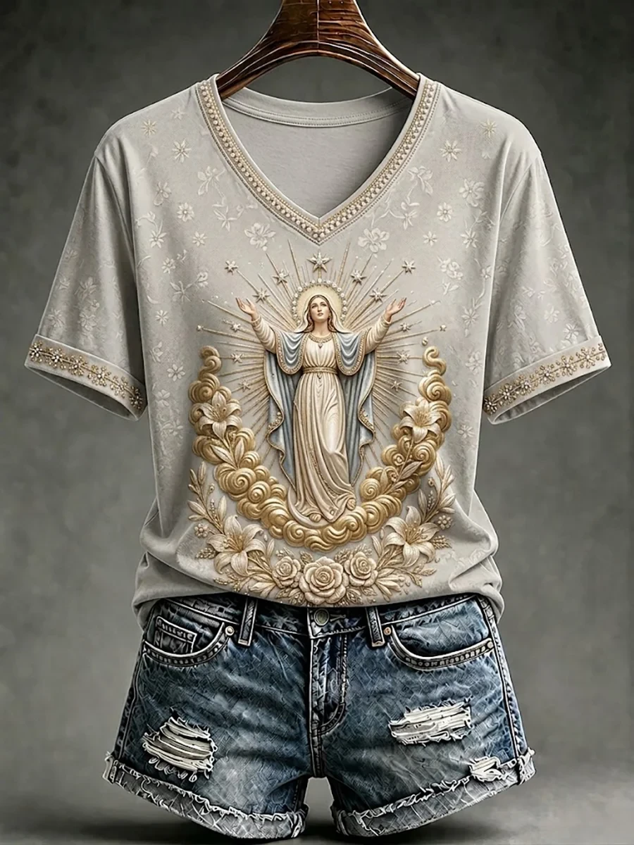 Assumption Of Mary Faith Art V-Neck Shirt Religious Apparel Gifts For Mary Lovers - Kdjoy