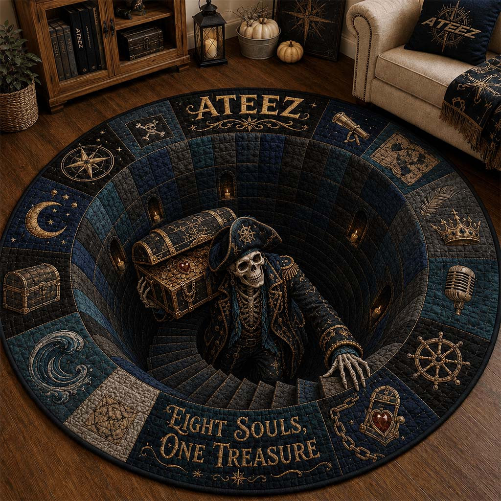 Ateez Band Halloween Quilted Round Mat Ateez Merch Eight Souls One Treasure Mat Room Decor - Kdjoy Ateez Band Halloween Quilted Round Mat Ateez Merch Eight Souls One Treasure Mat Room Decor - Kdjoy
