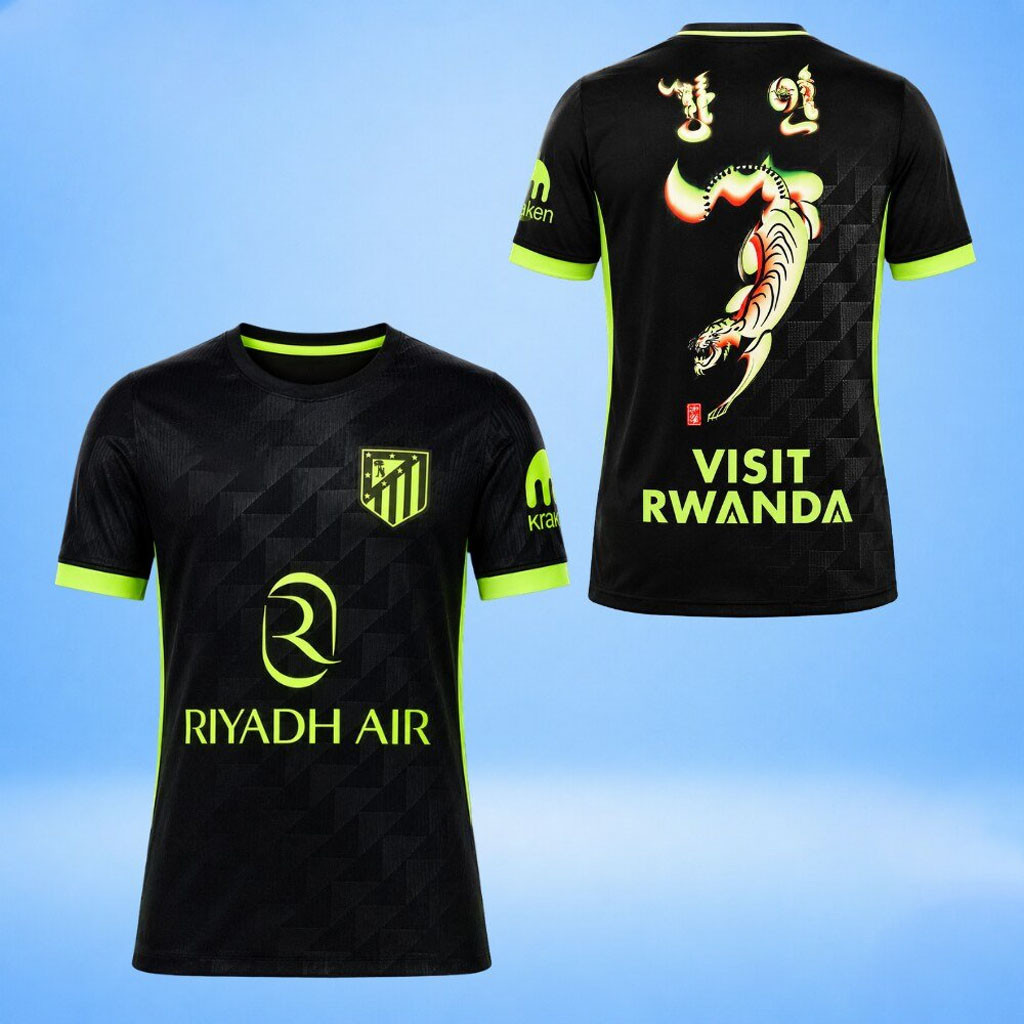 Atletico Madrid X South Korean Over The Pitch Third Jersey 2026 Tiger Black Shirt Him Gifts - Kdjoy
