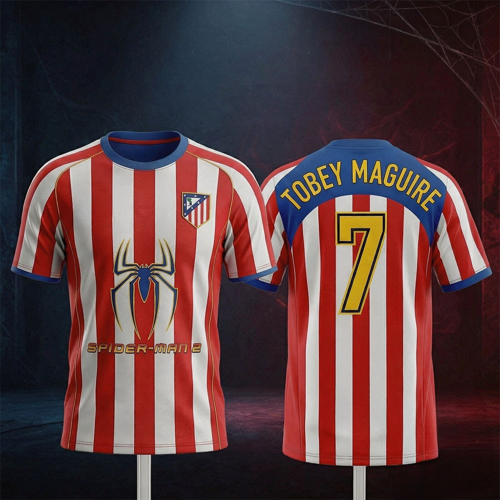 Atletico Madrid X Spider Man 2 Tobey Maguire #7 Jersey Shirt Present For Husband - Kdjoy