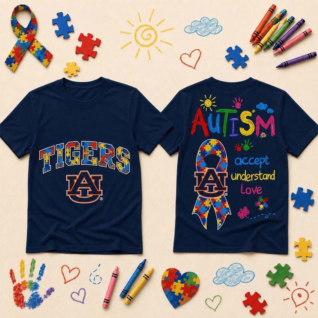 Auburn Tigers Autism Awareness Puzzle Ribbon T-Shirt Accept Understand Love Tee Tigers Merch