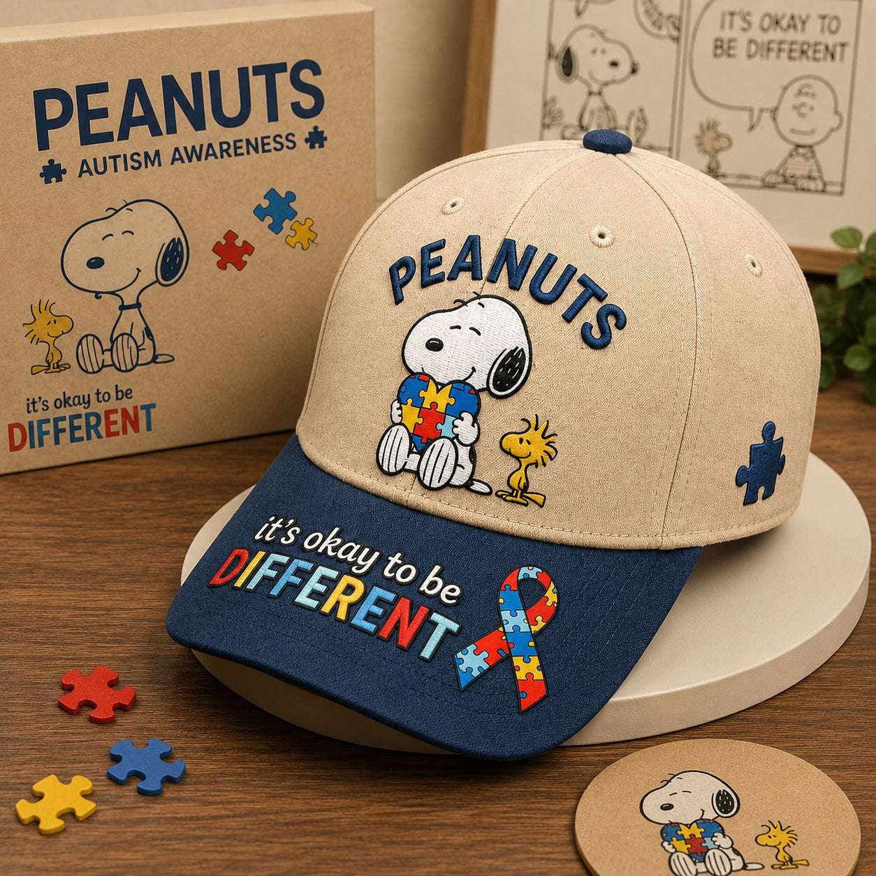 Autism Acceptance Puppy Be Different Be Kind Hat Embroidered Autism Awareness Cap Son Gifts - Kdjoy