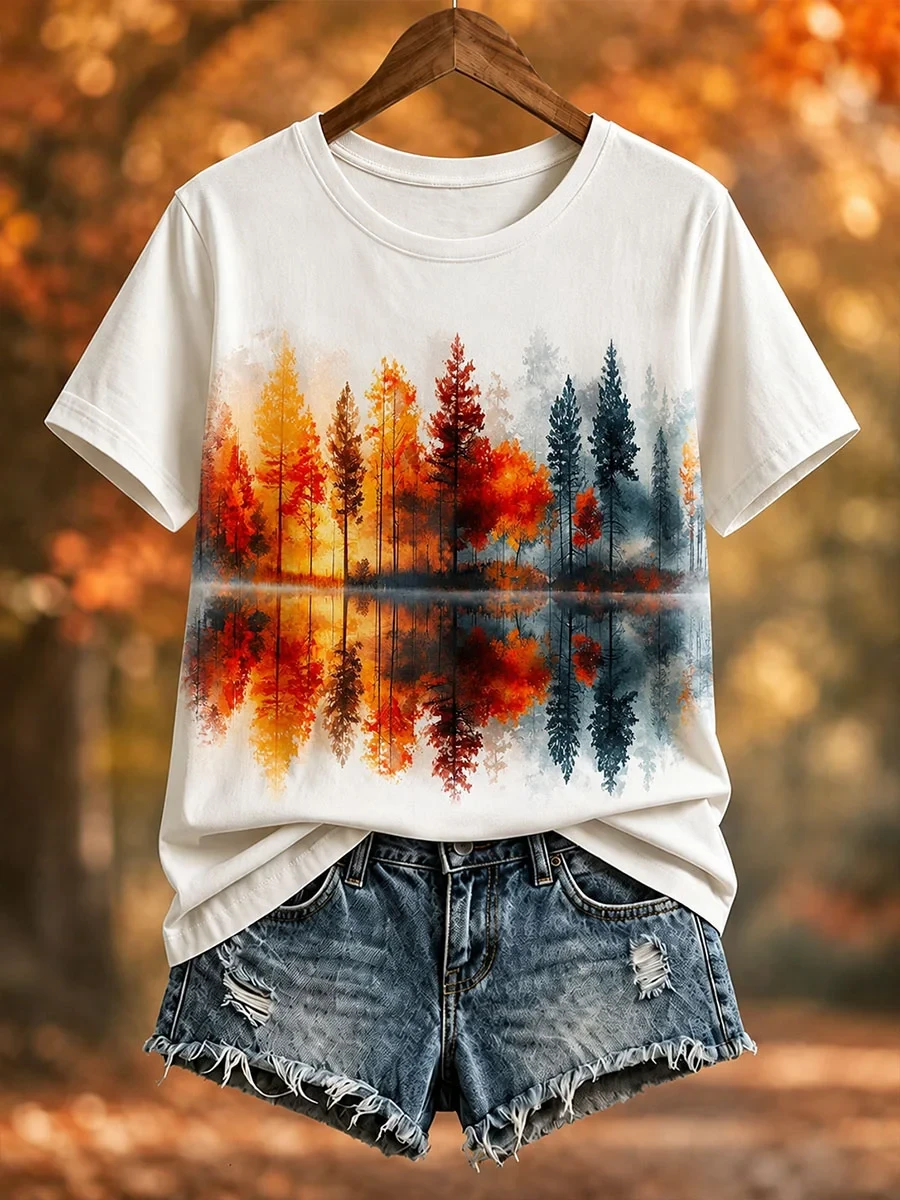 Autumn Forest Lake Shirt Fall Trees Scenic Nature Reflection Tee Best Gift For Mom - Kdjoy