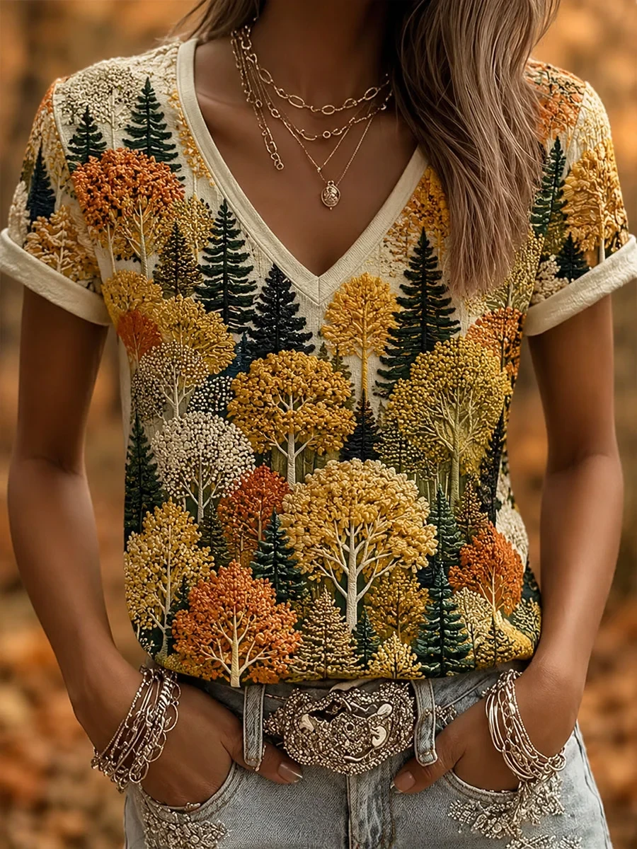 Autumn Forest V-Neck Shirt Fall Inspired Outfit Gifts Ideas For Girlfriend - Kdjoy Autumn Forest V-Neck Shirt Fall Inspired Outfit Gifts Ideas For Girlfriend - Kdjoy