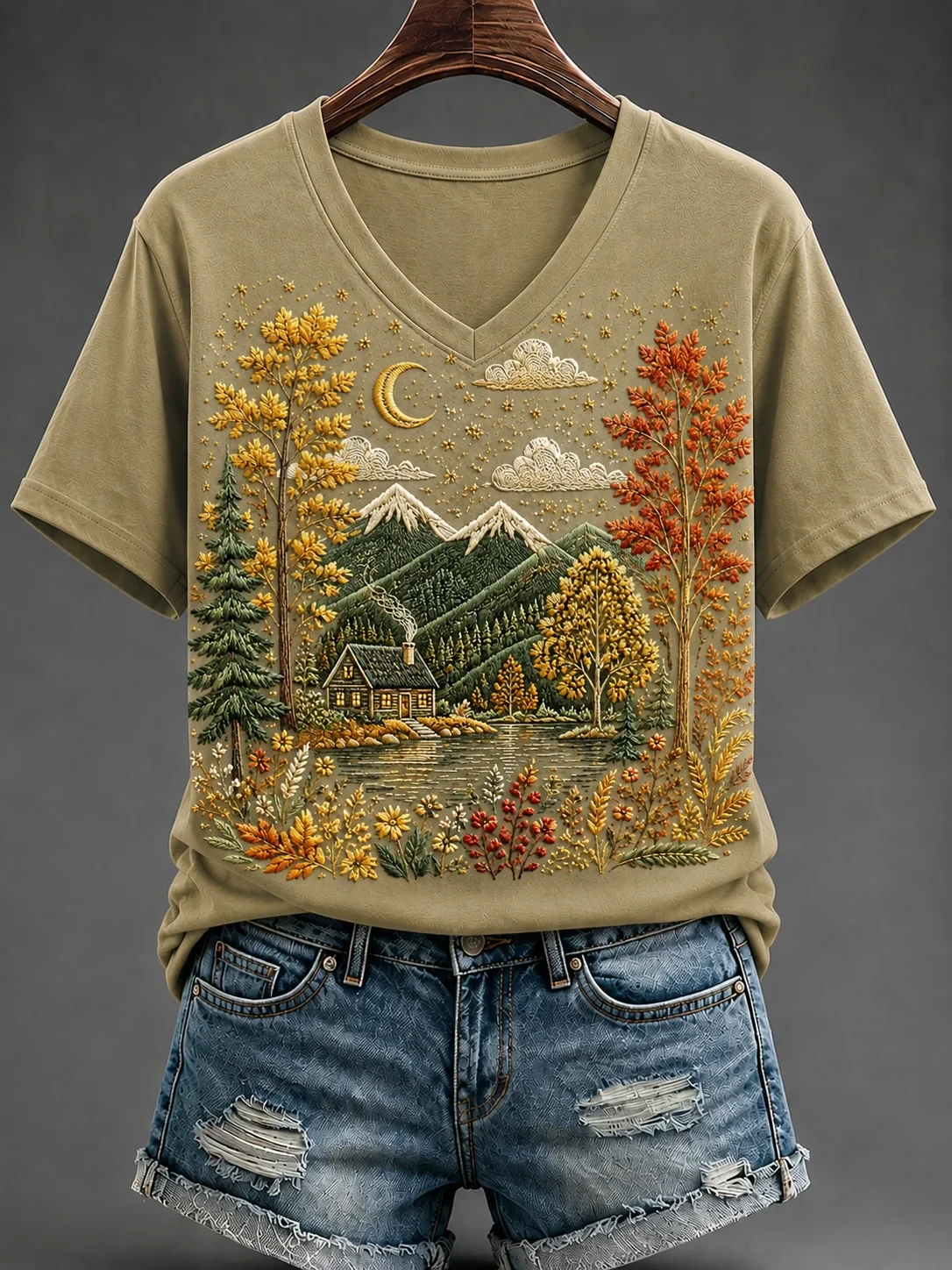 Autumn Landscape V-Neck Shirt Nature Lover Shirts Casual Fall Outfits Gift For Mama - Kdjoy