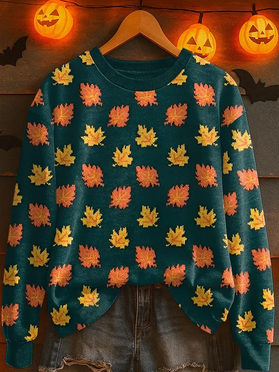 Autumn Leaf Pattern Sweatshirt Fall Leaves Merch Best Halloween Apparel - Kdjoy