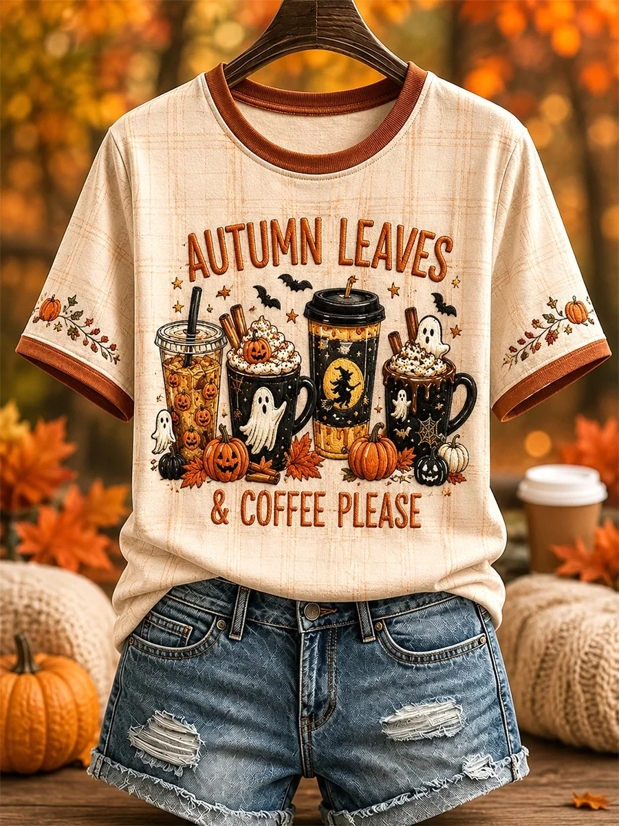 Autumn Leaves Coffee Please T-Shirt Autumn Halloween Shirt Gifts For My Wife - Kdjoy