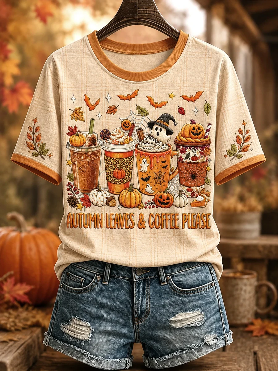 Autumn Leaves Coffee Please T-Shirt Autumn Halloween Shirt Unique Birthday Gift For Her - Kdjoy