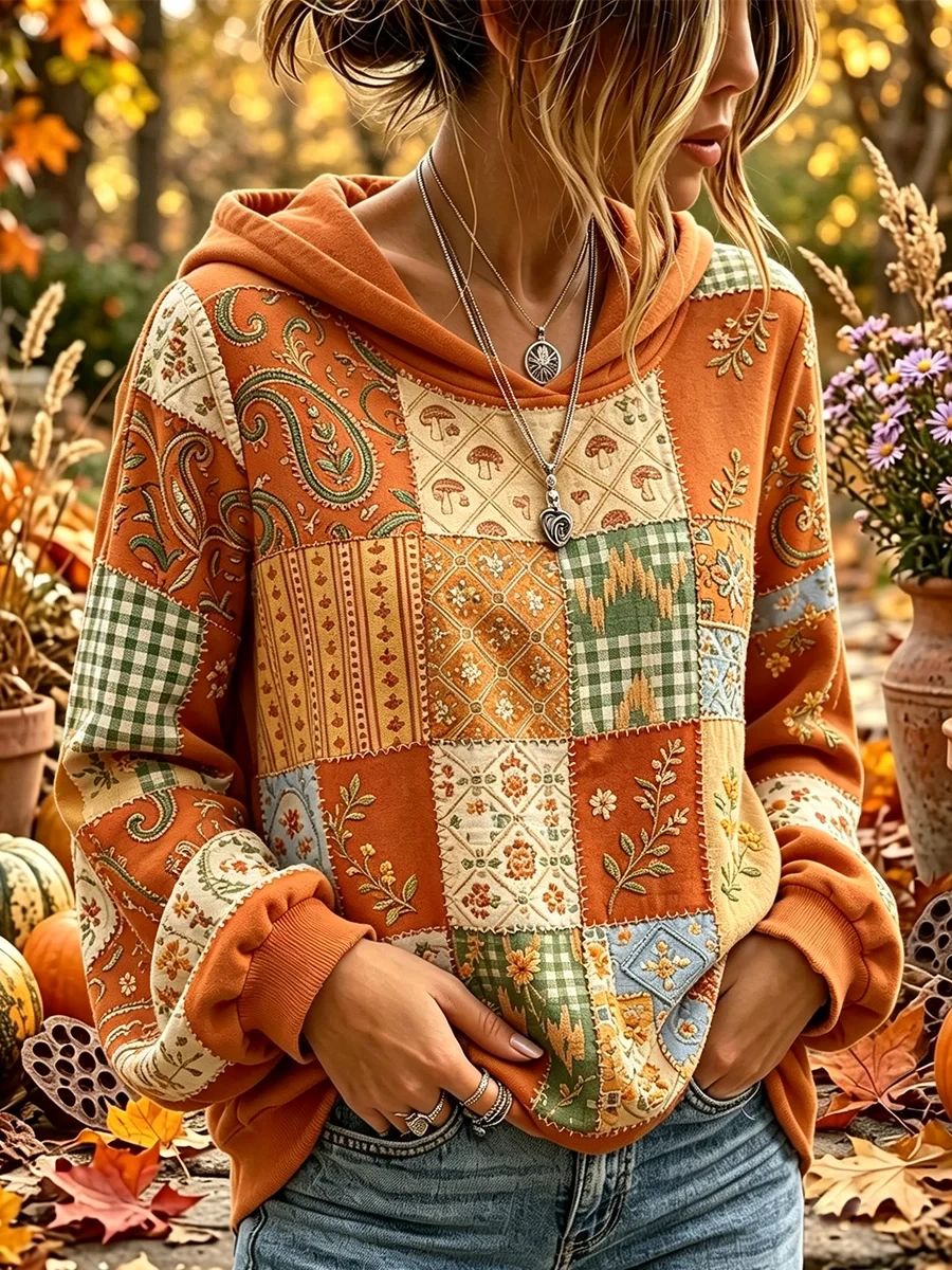 Autumn Patchwork Hoodie Thanksgiving Fall Festival Apparel Gift Ideas - Kdjoy