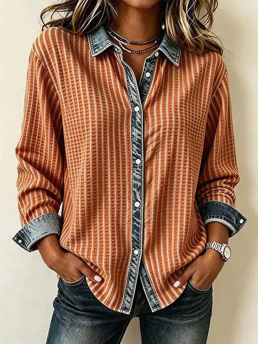 Autumn Pumpkin Button-Up Long-Sleeve Shirt Autumn Clothing Present Autumn Pumpkin Button-Up Long-Sleeve Shirt Autumn Clothing Present