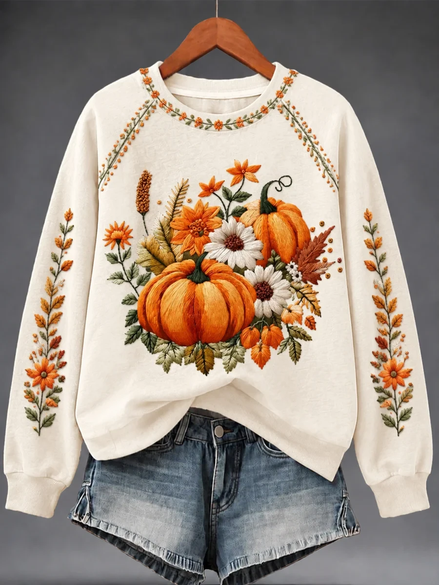 Autumn Pumpkin Floral Sweatshirt Fall Autumn Merch Unique Gift For Wife - Kdjoy Autumn Pumpkin Floral Sweatshirt Fall Autumn Merch Unique Gift For Wife - Kdjoy