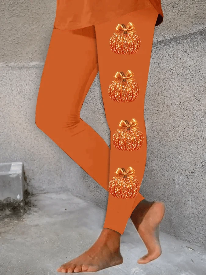 Autumn Sequin Pumpkin Leggings Halloween Merch Birthday Gifts Ideas For Her - Kdjoy