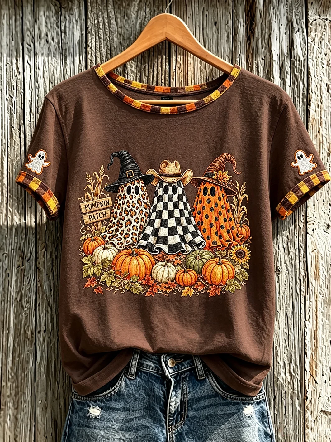 Autumn Theme Adorable Ghost Pattern T-Shirt Fall Inspired Outfit Halloween Present Ideas - Kdjoy Autumn Theme Adorable Ghost Pattern T-Shirt Fall Inspired Outfit Halloween Present Ideas - Kdjoy