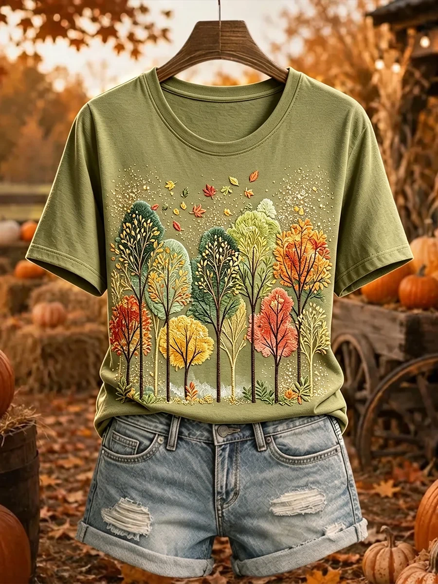 Autumn Trees Falling Leaves T-Shirt Autumn Fall Tee Fall Apparel Gift - Kdjoy
