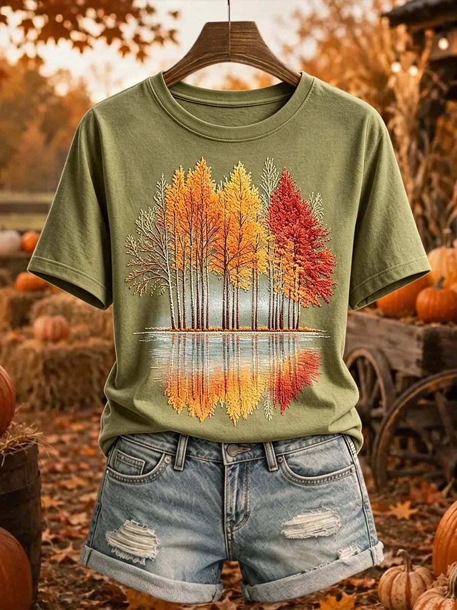 Autumn Trees Lake Reflection T-Shirt Autumn Fall Merch Unique Gifts For Fans - Kdjoy