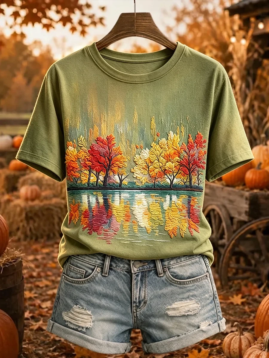 Autumn Trees Reflection T-Shirt Nature Landscape Autumn Present Gift - Kdjoy