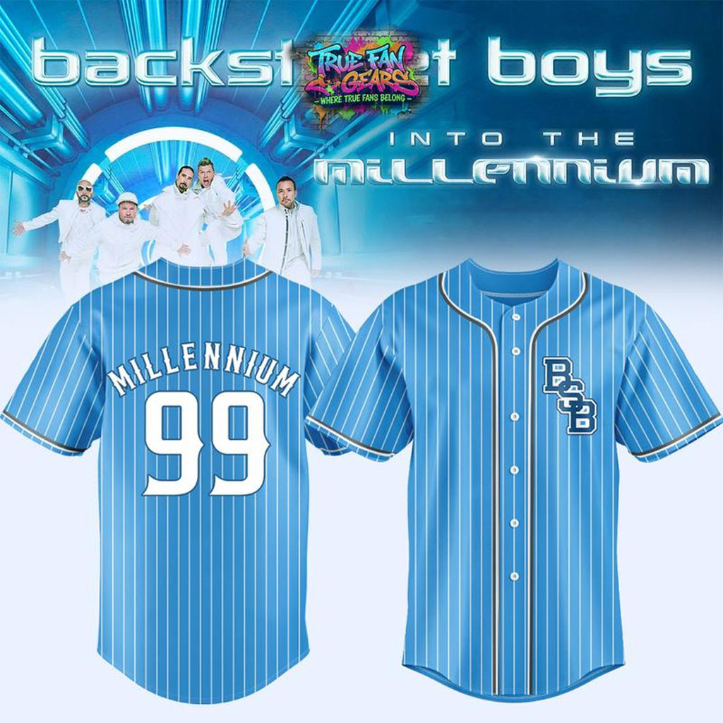 Backstreet Boys Into The Millennium 2026 Striped Blue Baseball Jersey Backstreet Boys Merch - Kdjoy Backstreet Boys Into The Millennium 2026 Striped Blue Baseball Jersey Backstreet Boys Merch - Kdjoy