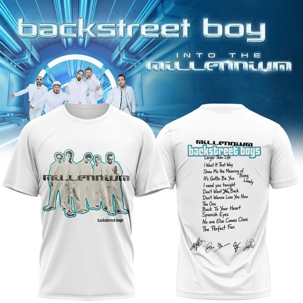 Backstreet Boys Merch 2026 Into The Millennium Tracklist T-Shirt Signature Music Fan Shirt - Kdjoy Backstreet Boys Merch 2026 Into The Millennium Tracklist T-Shirt Signature Music Fan Shirt - Kdjoy