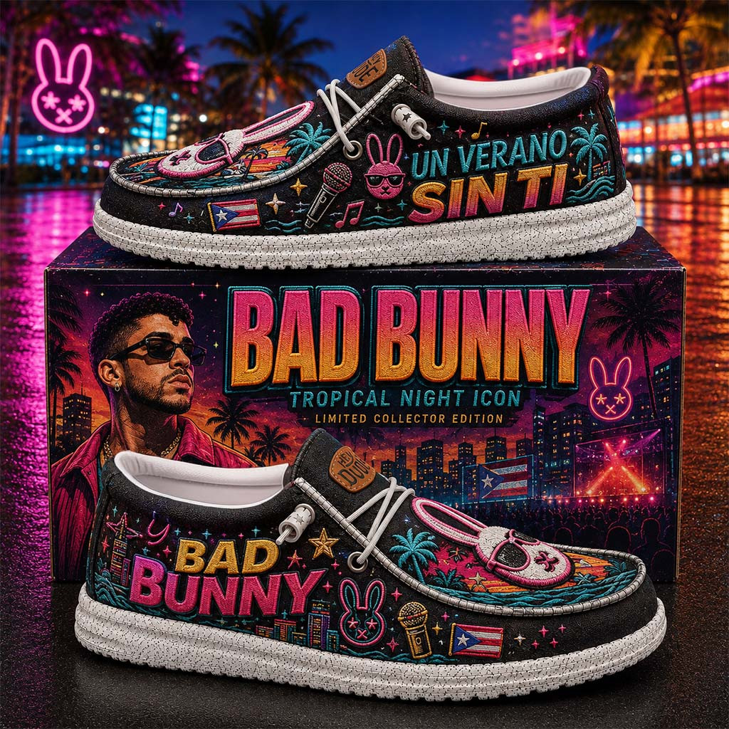 Bad Bunny Tropical Night Icon Shoes Un Verano Sinti Loafers Bad Bunny Merch Fan Gifts - Kdjoy
