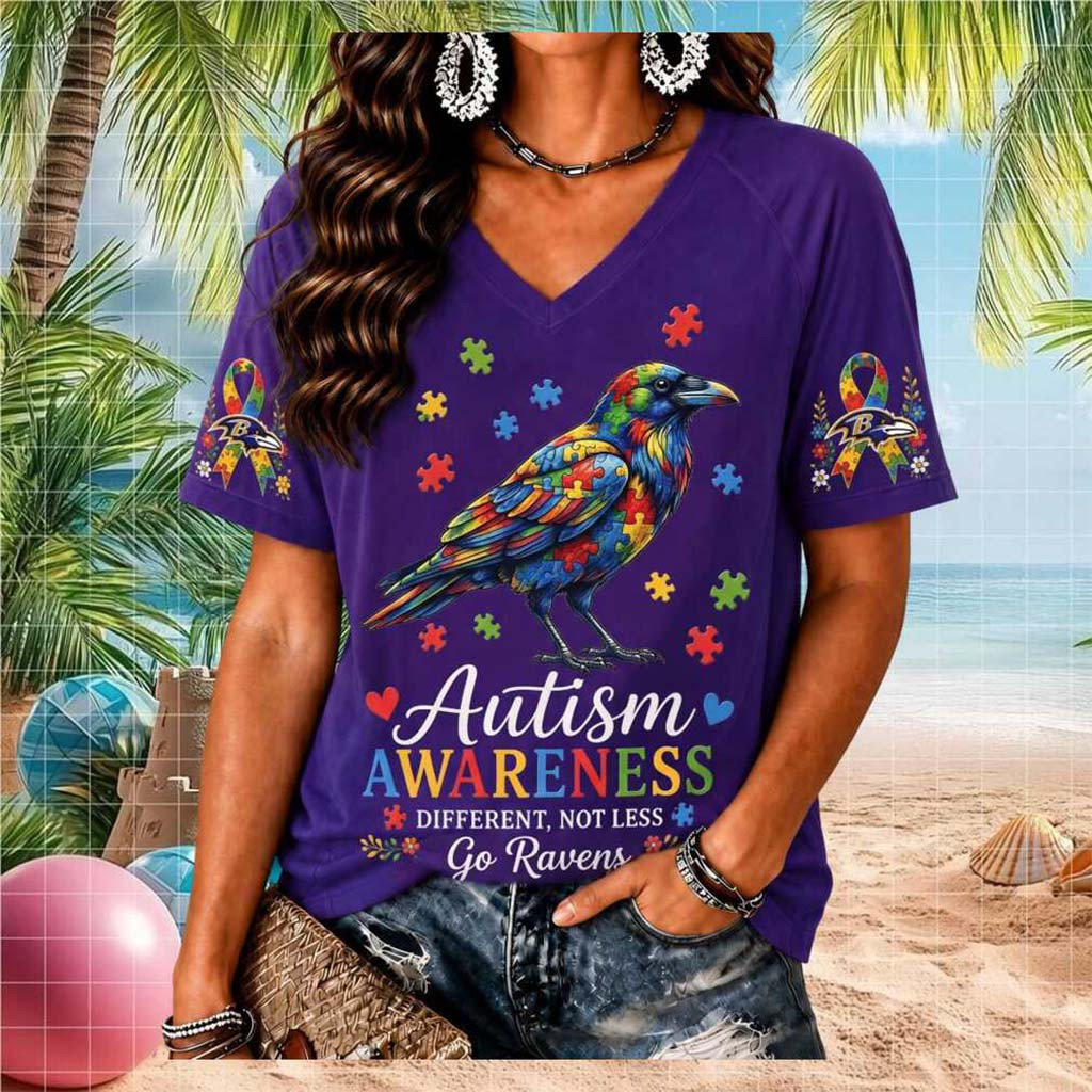Baltimore Ravens Autism Awareness Different Not Less V-Neck Shirt Baltimore Ravens Merch - Kdjoy Baltimore Ravens Autism Awareness Different Not Less V-Neck Shirt Baltimore Ravens Merch - Kdjoy