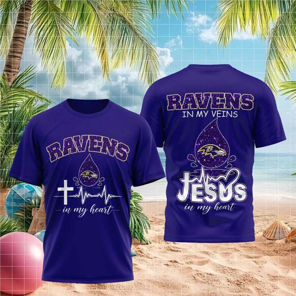 Baltimore Ravens Jesus In My Heart Faith Shirt Baltimore Ravens Merch Gift For Christian - Kdjoy