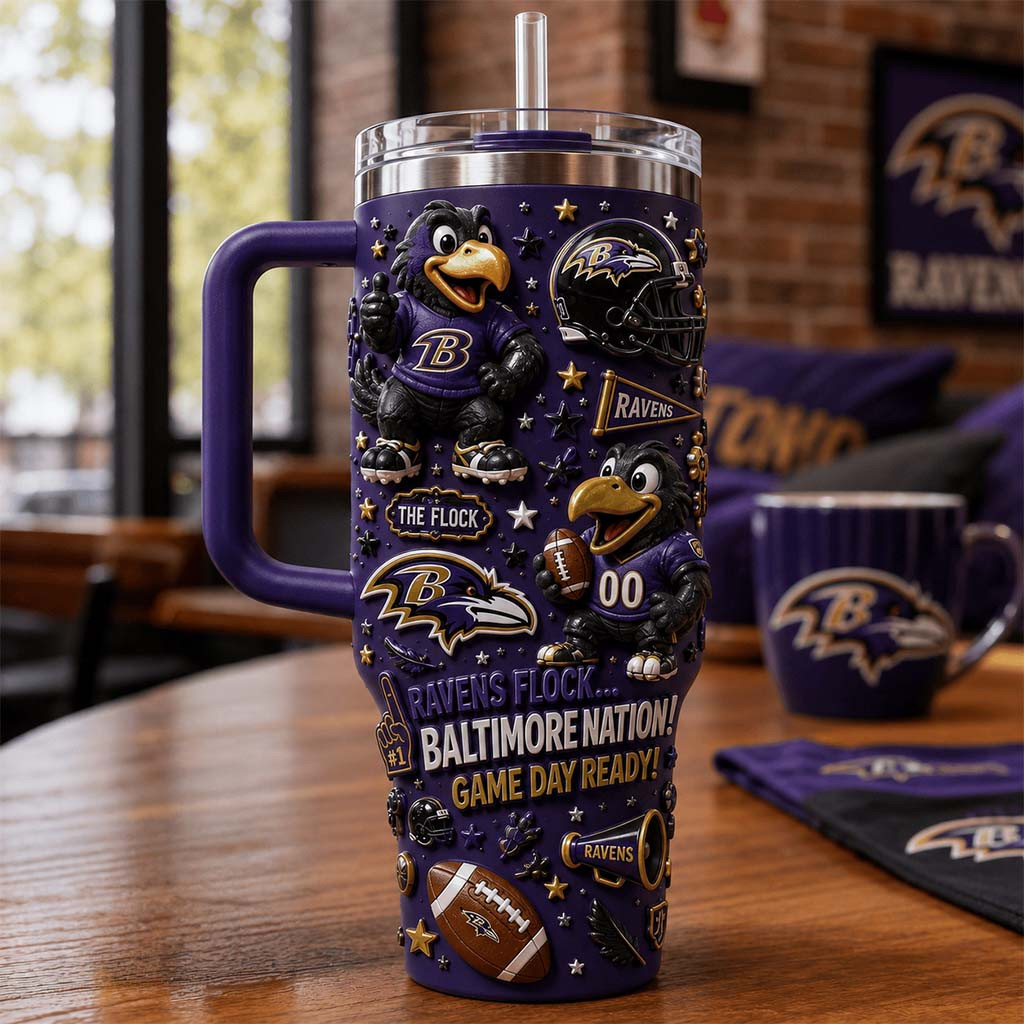 Baltimore Ravens Merch Ravens Flock Baltimore Nation Game Day Ready Tumbler Fan Gifts - Kdjoy