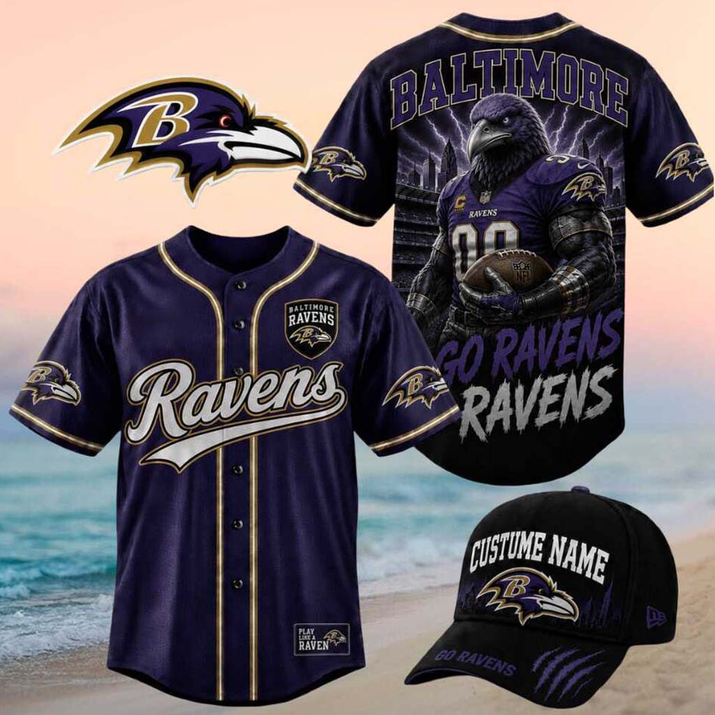 Baltimore Ravens Muscular Bird Mascot Go Ravens Lightning Baseball Jersey Baltimore Ravens Merch