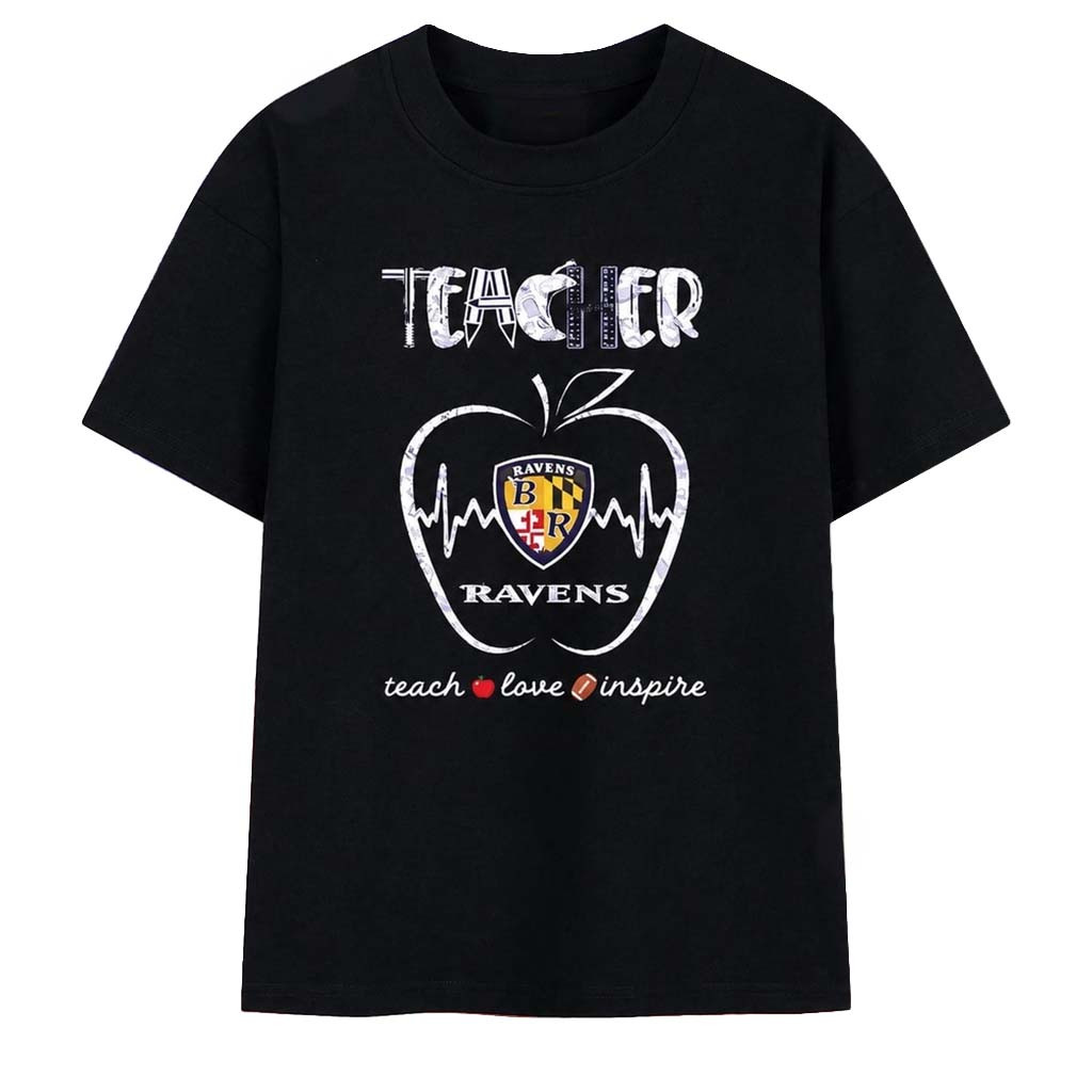 Baltimore Ravens Teach Love Inspire T-Shirt Baltimore Ravens Merch Gifts For Teacher - Kdjoy